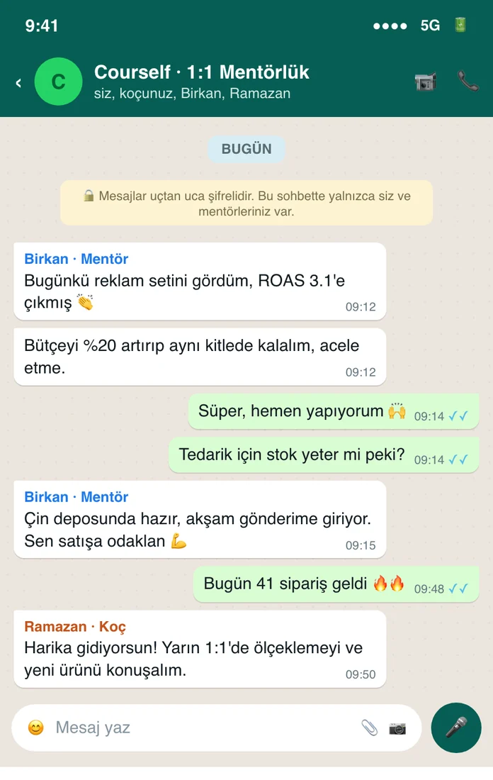 Courself 1:1 mentörlük WhatsApp grubu